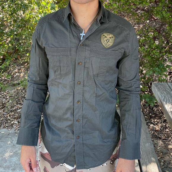 D&G DOLCE GABBANA SOLDIER GREEN ARMY LONG SLEEVE SHIRT M 48 UNIFORM SECURITY GUY - Picture 4 of 15